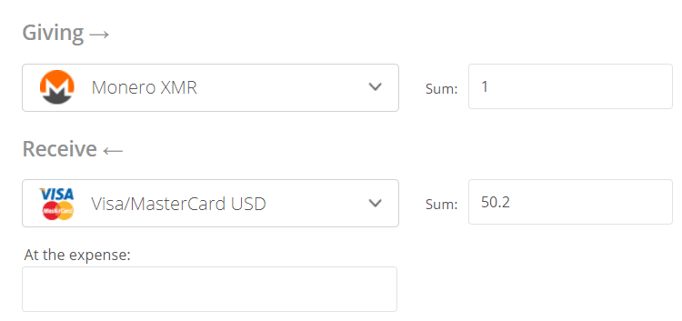 Monero to Visa/MasterCard Exchange Step 2