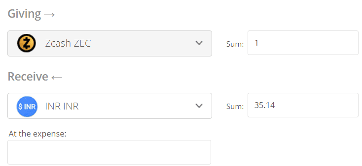 Zcash to INR Converter Step 2