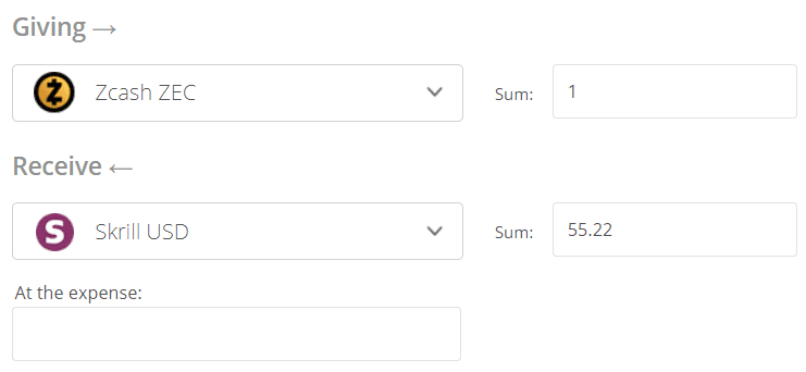 ZEC to Skrill Exchange Step 2